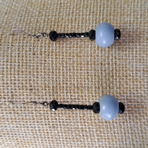 Hand Crafted Black & Denim Blue Beaded Necklace and Earring set - Picture 3 of 7